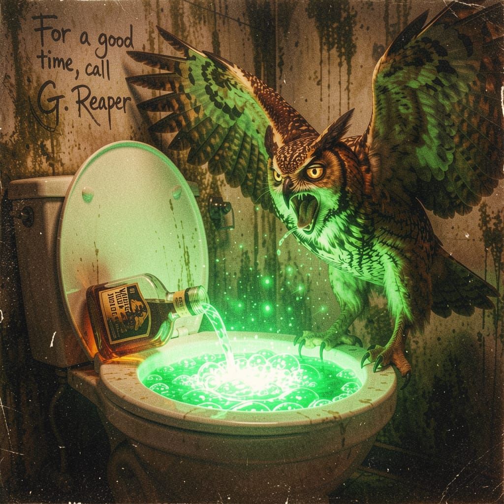 Neon Green Potion Spills from Amber Bottle in 1970s Film Sty...