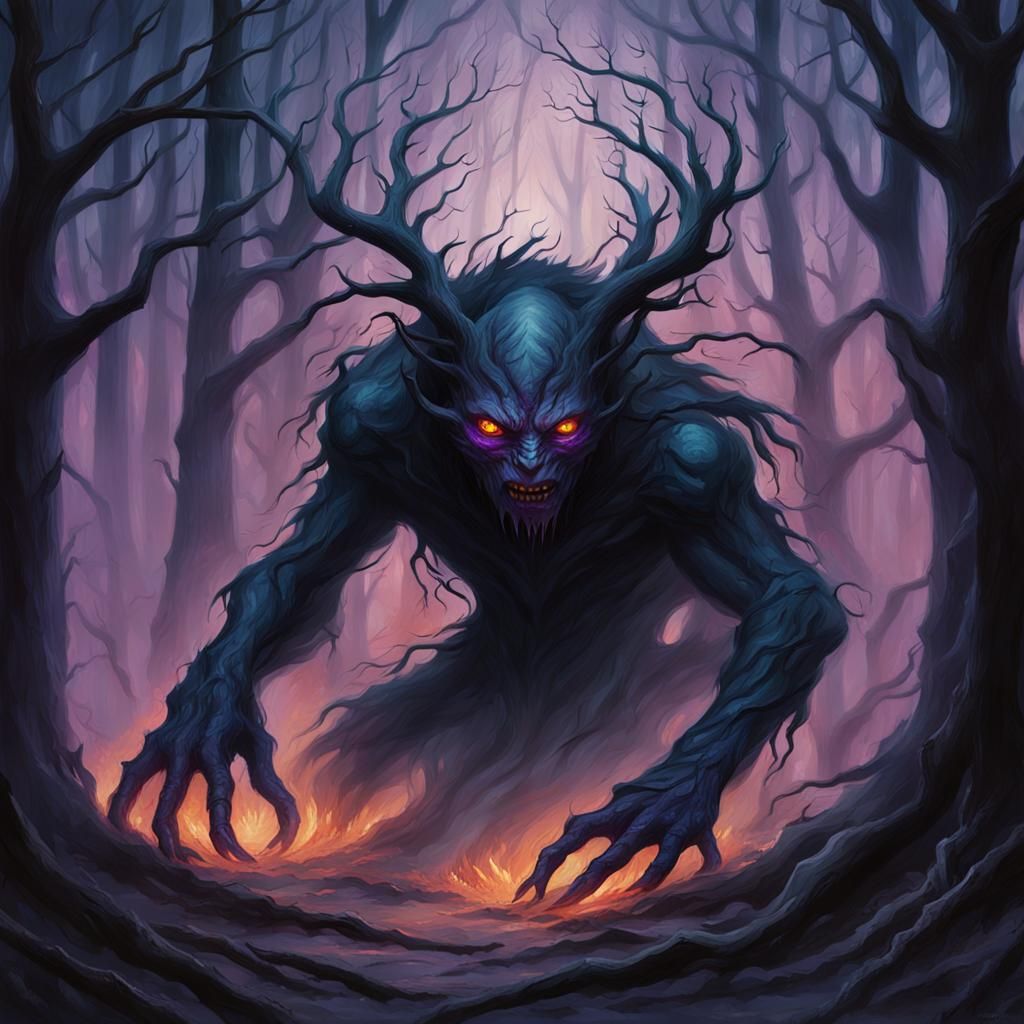 Eerie Creature Emerges from Shadow in Dark Fantasy Art