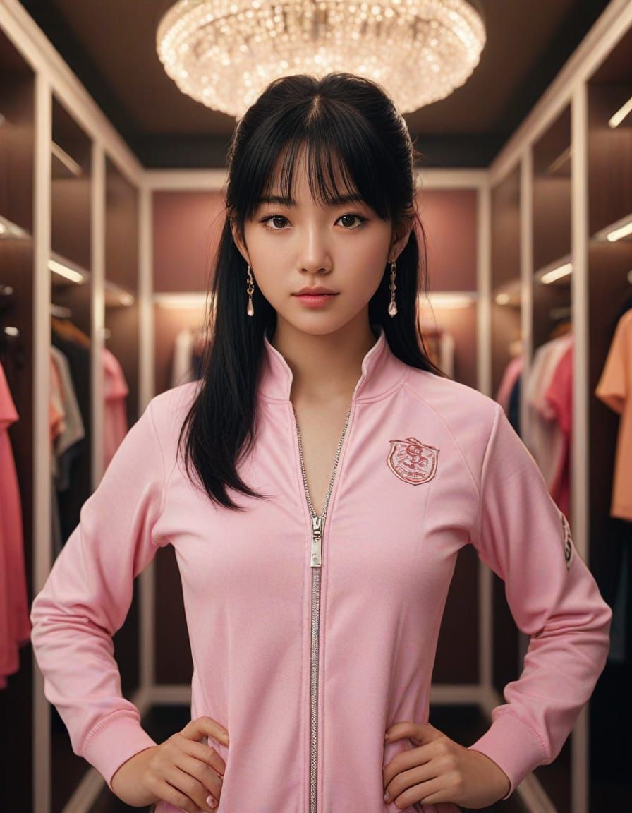 Japanese Girl in Pink Uniform: Cinematic Portrait
