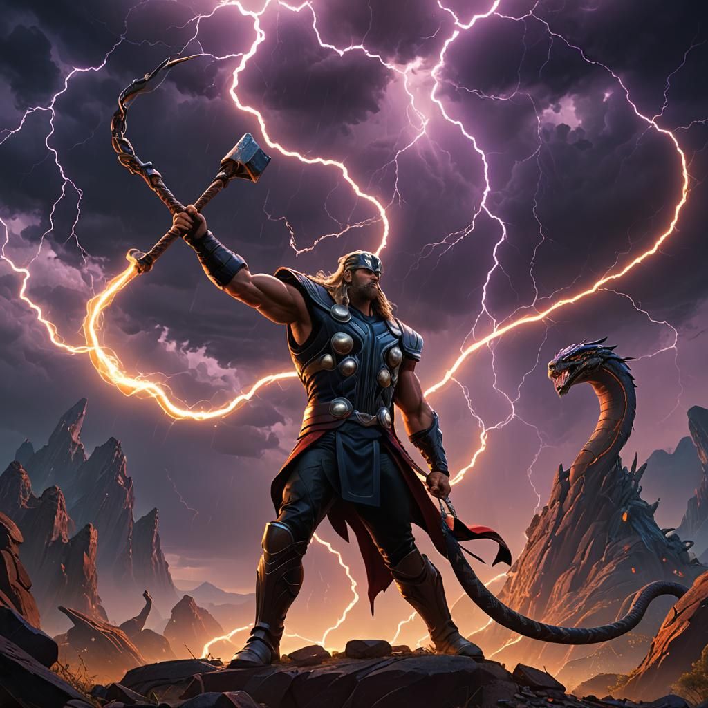 Thor and Cobra Fusion in Epic Fantasy Style