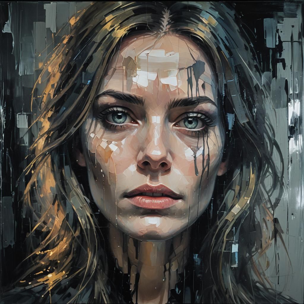 an abstract painting of a 30 year old beautiful woman, insom...