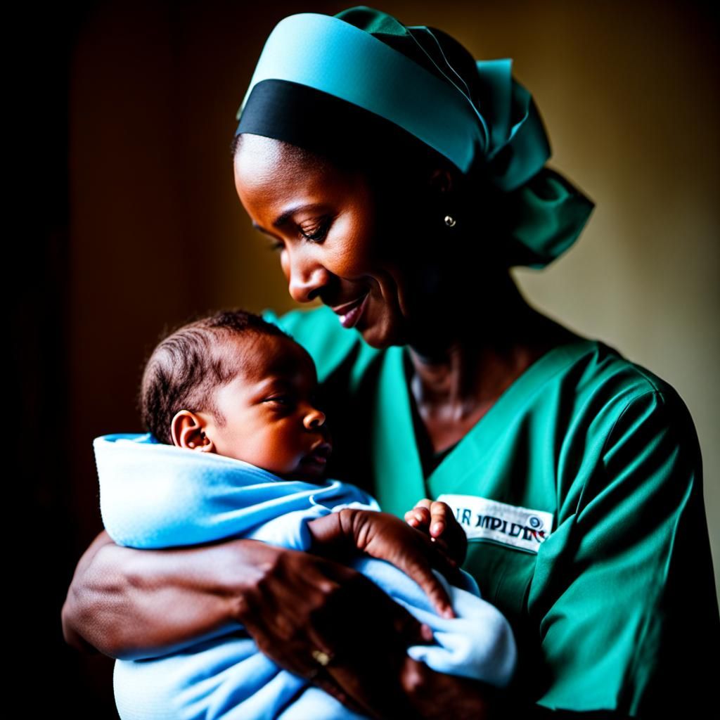 Midwife Holding Newborn Baby in Arms