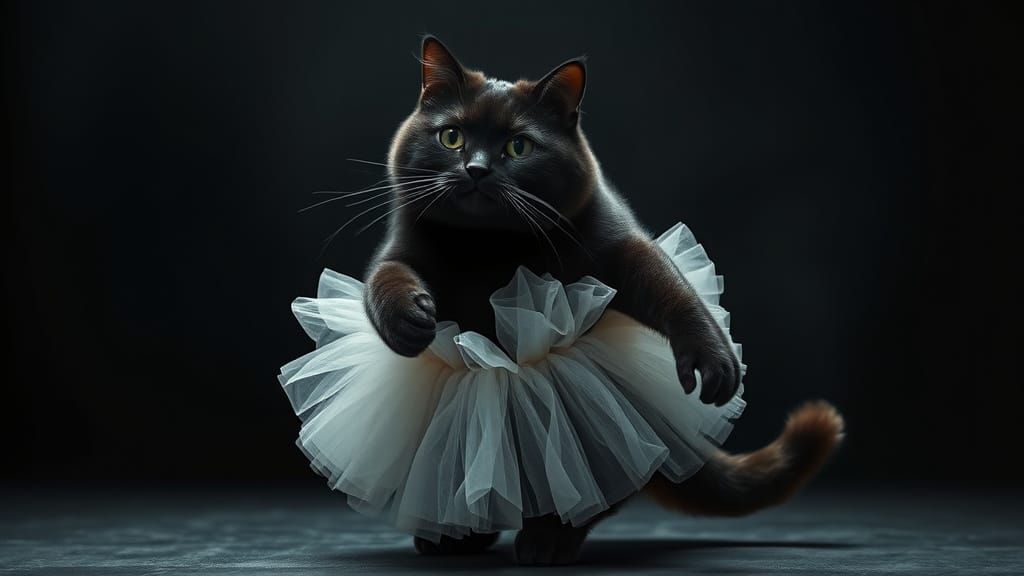 Elegant Black Feline Dancer in Moody Backdrop