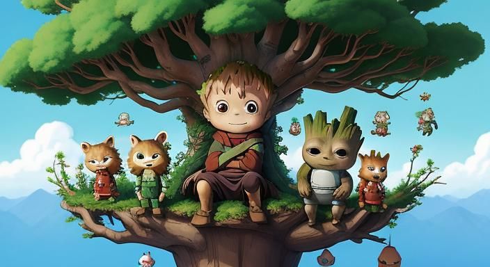 Cute Ghibli Groot Game Art in Anime Style