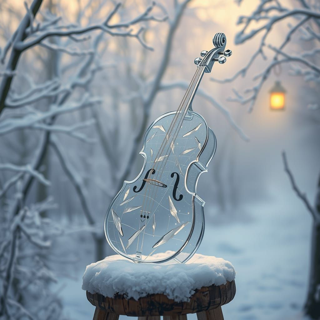 Glass Cello in Winter Wonderland Scene