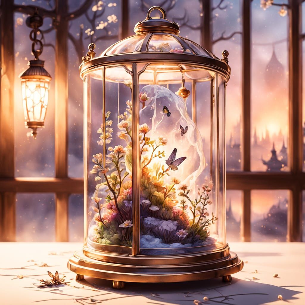 Miniature World Inside Lantern, Watercolor Sketch