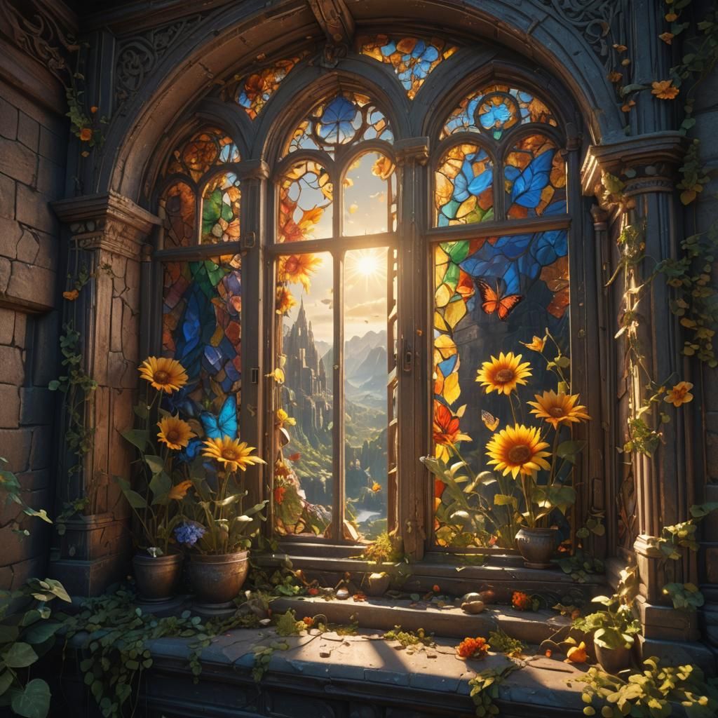Sunlit Window: Detailed Matte Painting in Deep Color
