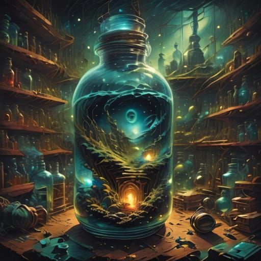 Glowing Potions Bottles in a Festive Atmosphere