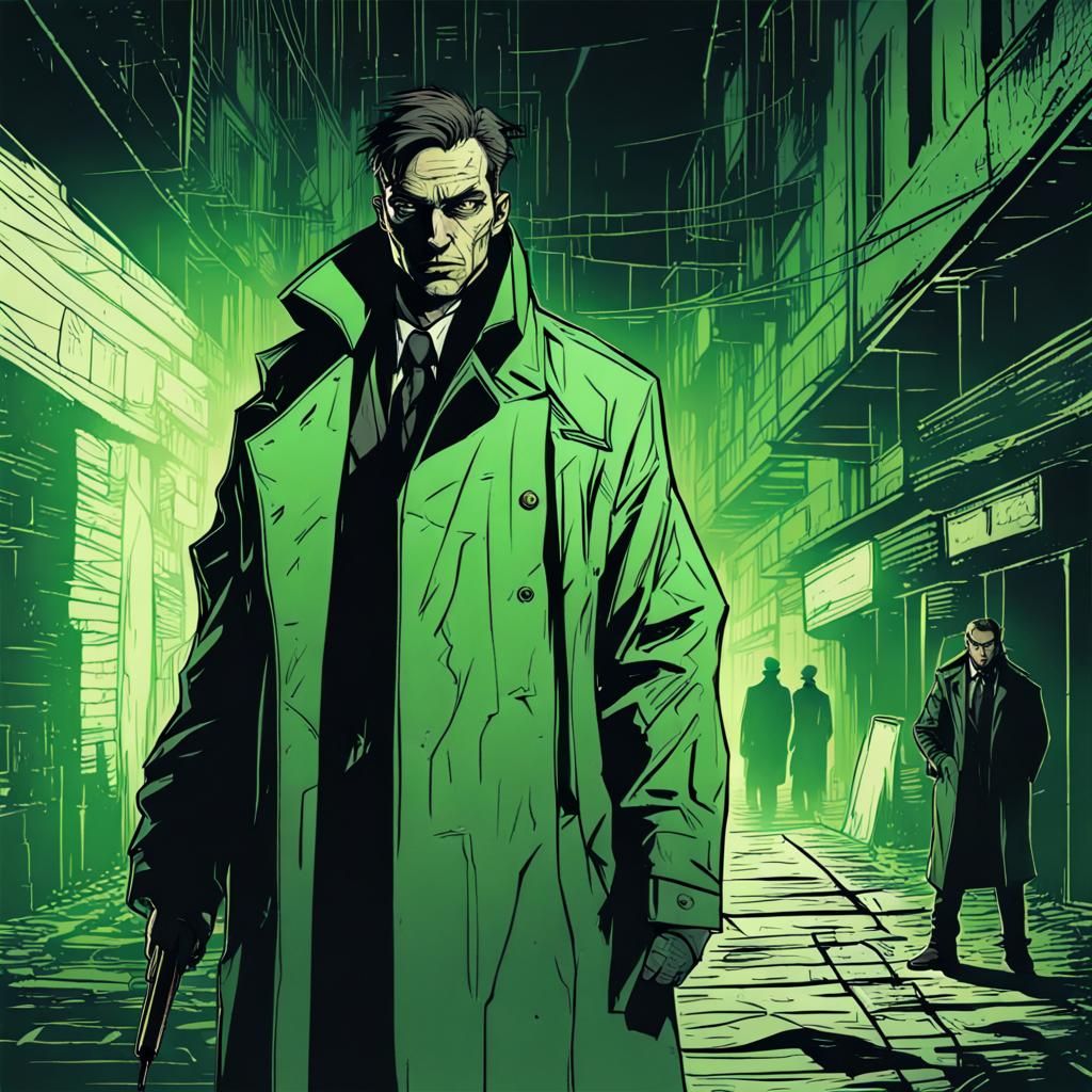 Cyberpunk Detective Scans Crime Scene with Laser