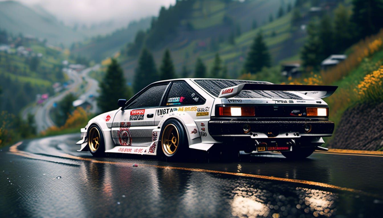 Hyperrealistic AE86 on Mountain Road