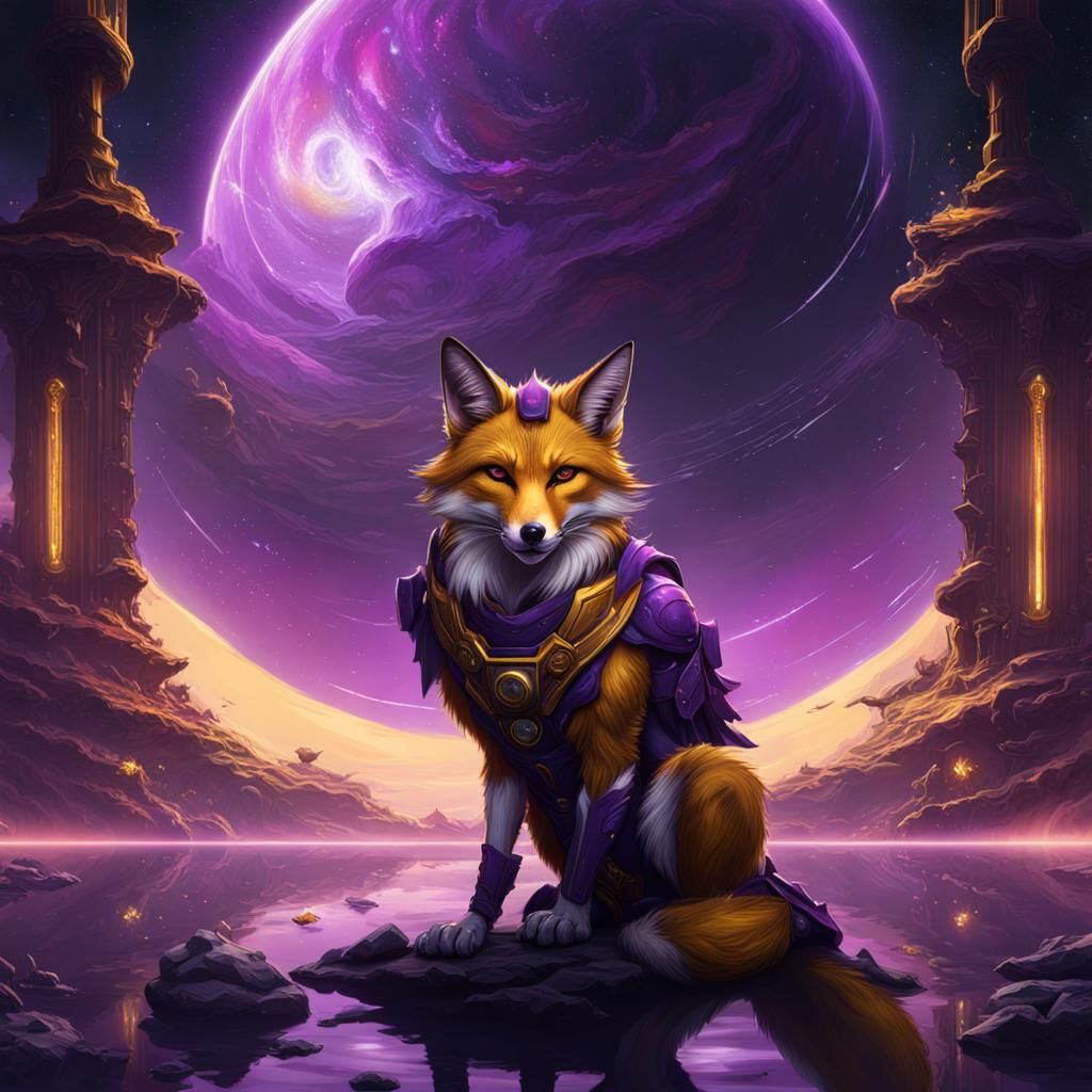 Space Fox Near Saturn: Fantasy Concept Art