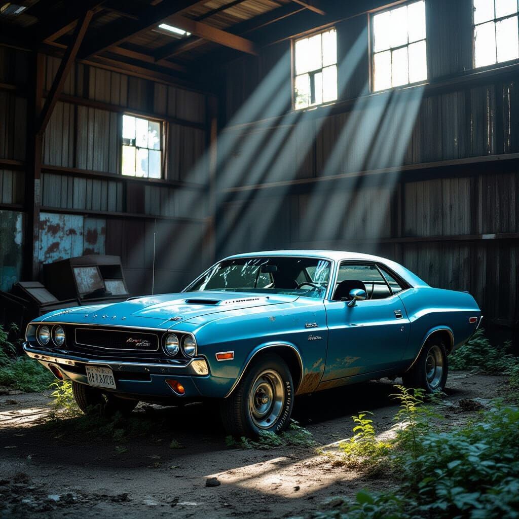 Abandoned 1970 Dodge Challenger in Overgrown Junkyard