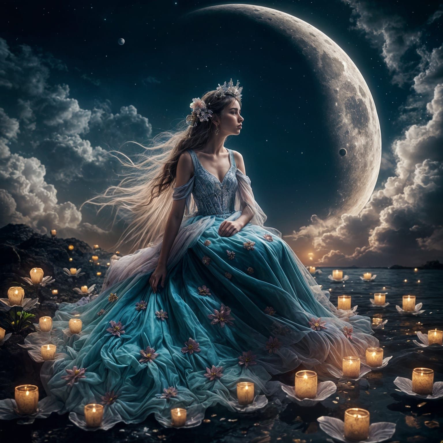Moon Goddess Portrait in Hyperrealistic Digital Art