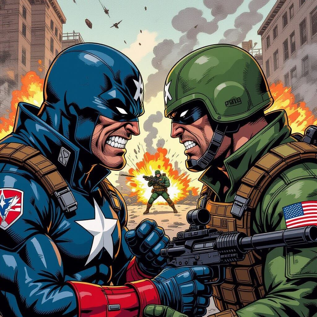 Commander Cobra Battles G.I. Joe in Gouache Comic Style