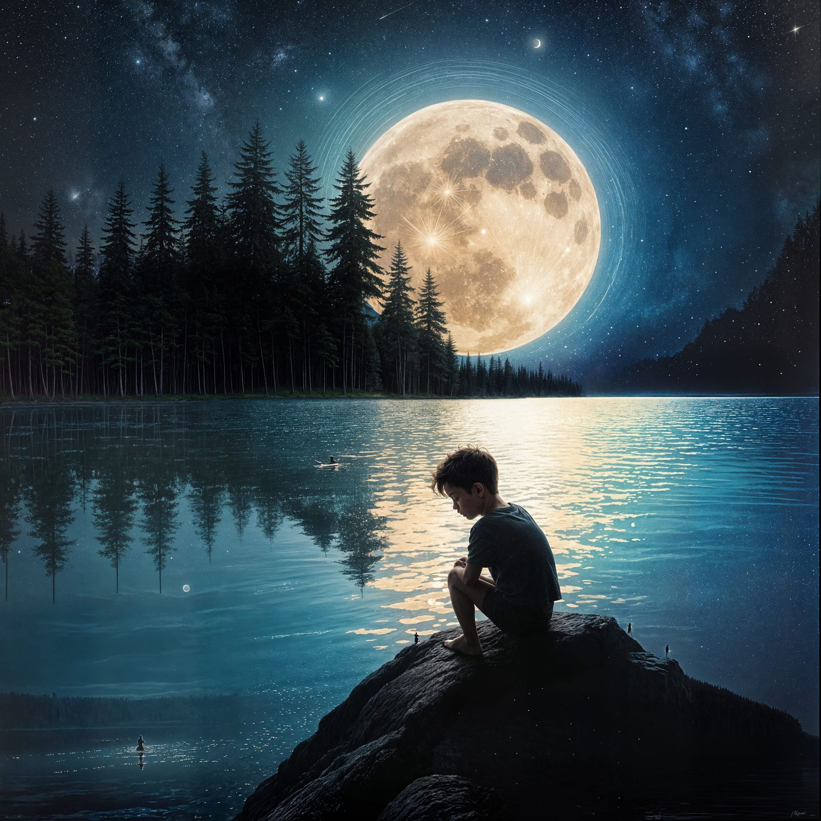 Boy's Silhouette Reveals Starry Night Inner World