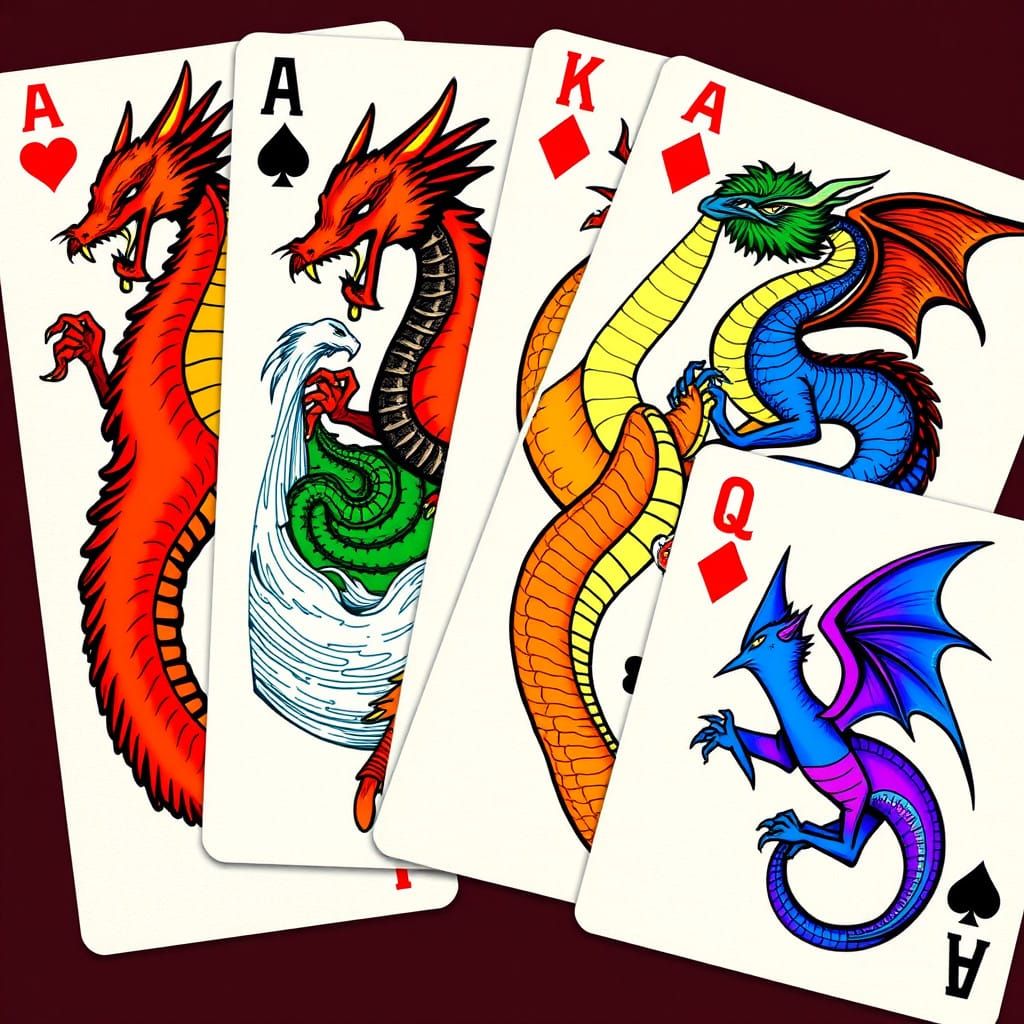 Vibrant Dragon Playing Cards in Surrealist Pop Art Style