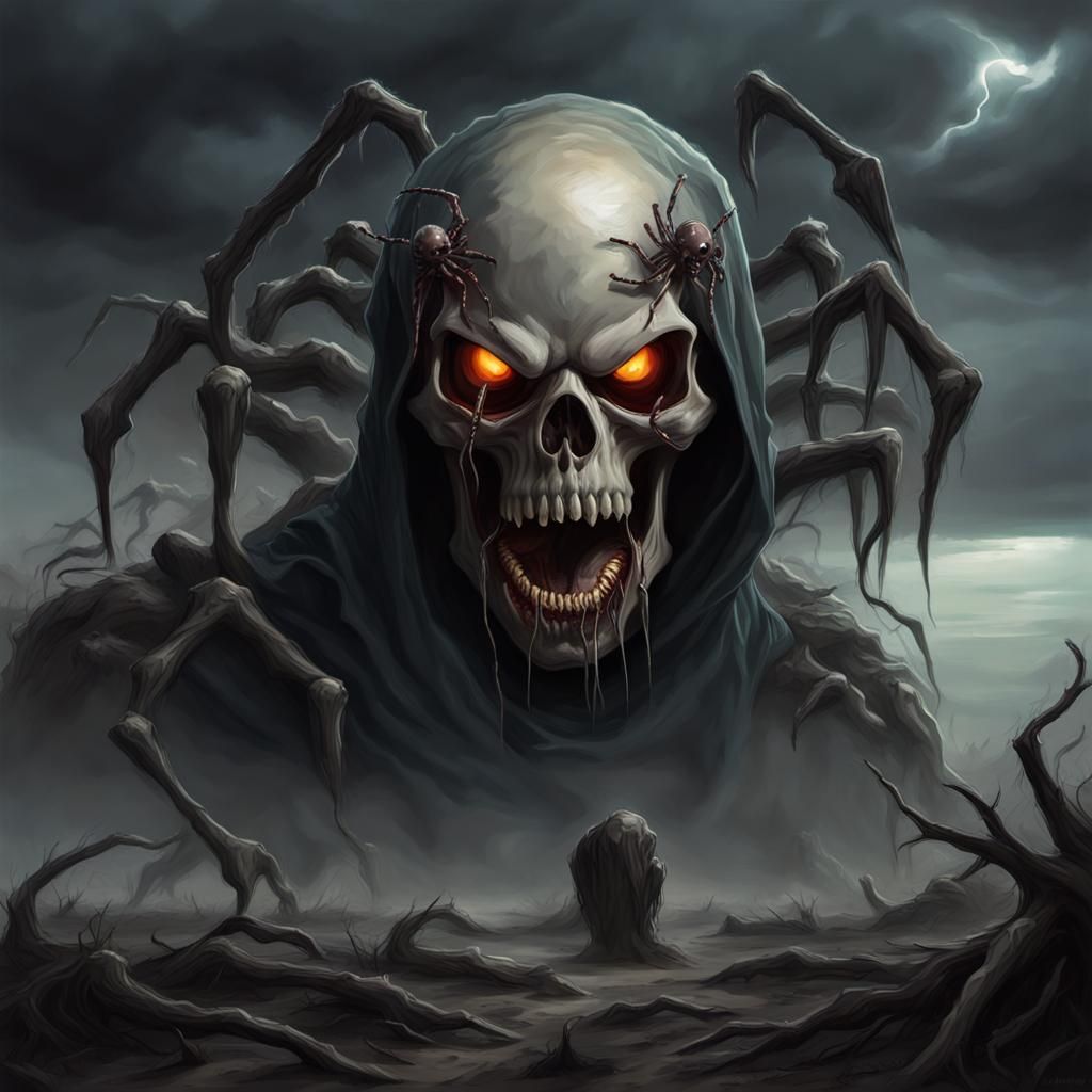 Creepy Skull with Glowing Eyes in Gothic Horror Style