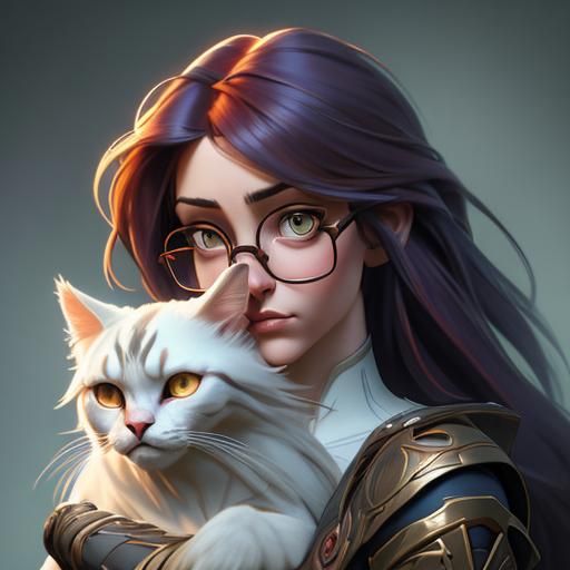 Auburn Girl with Cat: 3D Portrait in Volumetric Lighting