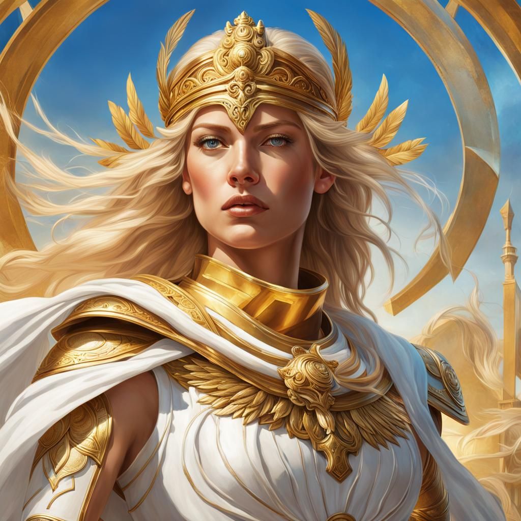 Greek Goddess Ready for Holy War in Religious Art Style