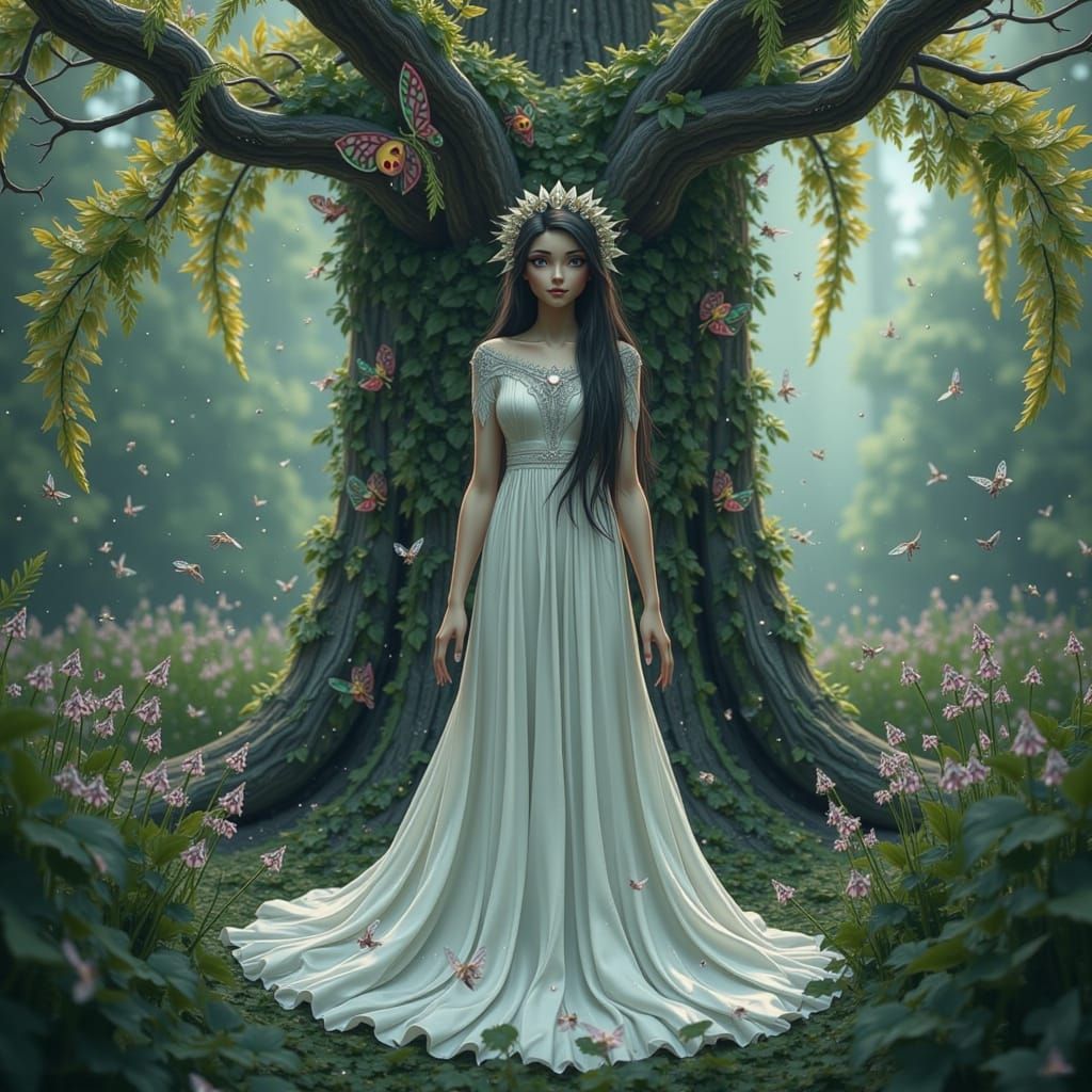 Dragon-Eyed Girl in Ethereal Forest, Dreamlike Art
