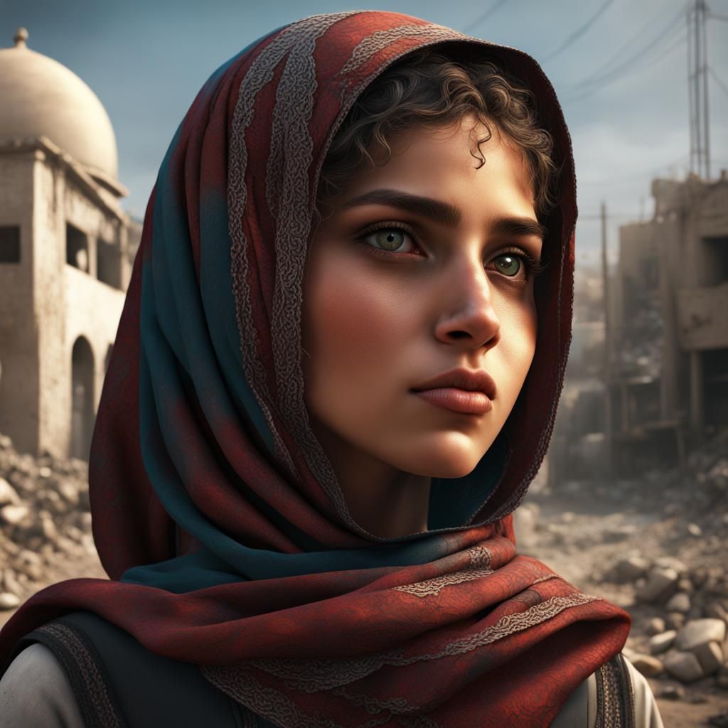 Palestinian Girl in Gaza: Detailed Matte Painting