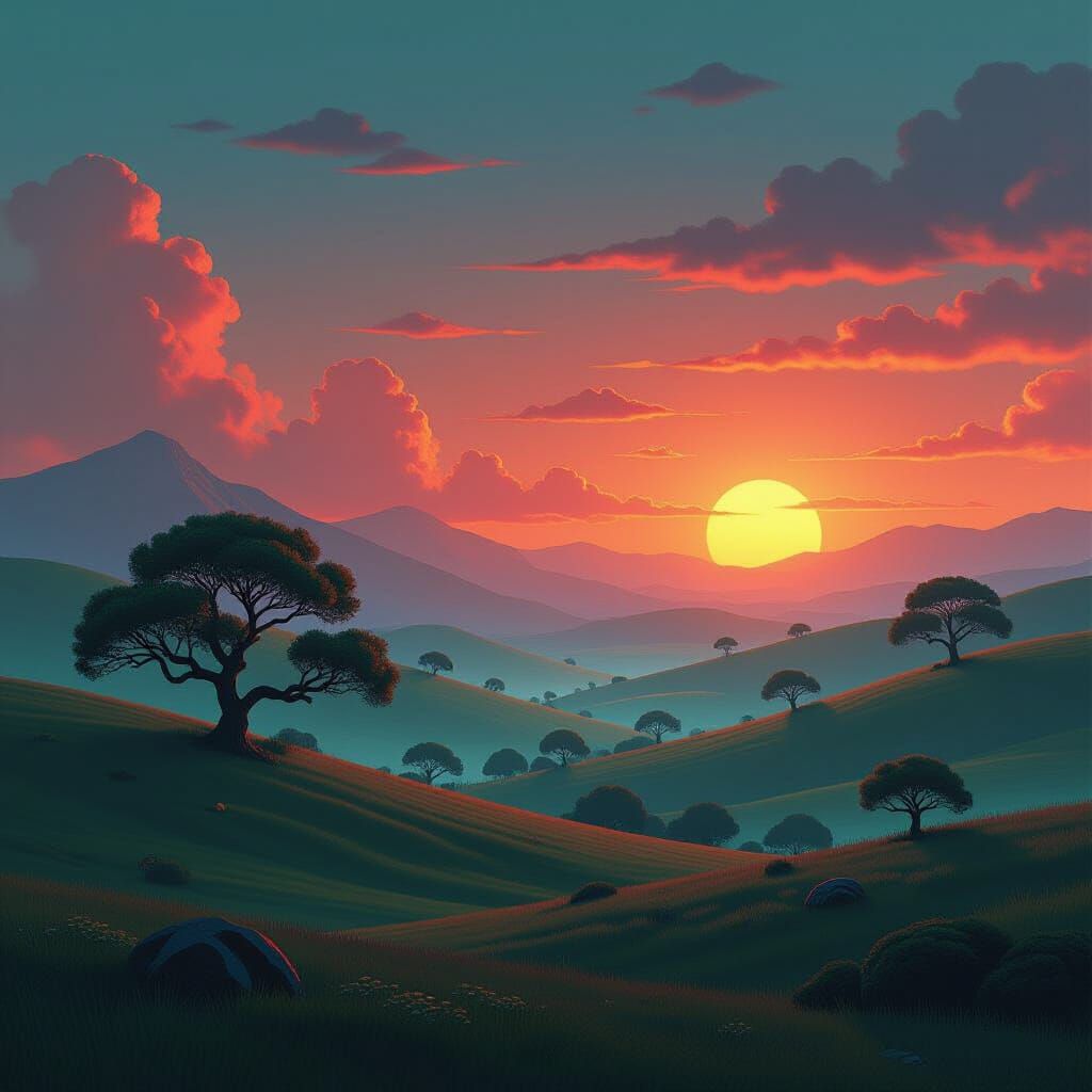 Vibrant Neon Fantasy Landscape in Digital Art Style