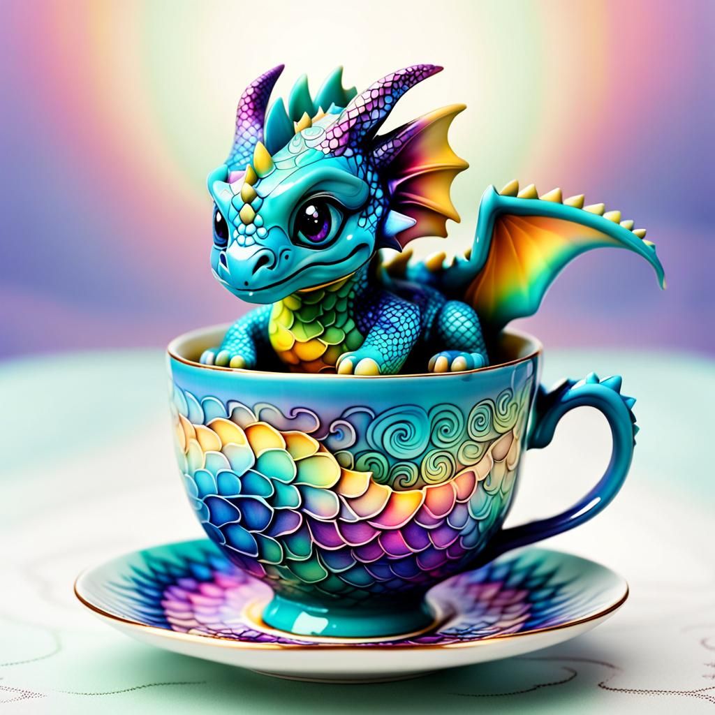 Miniature Fractal Dragon in Teacup: Abstract Digital Art