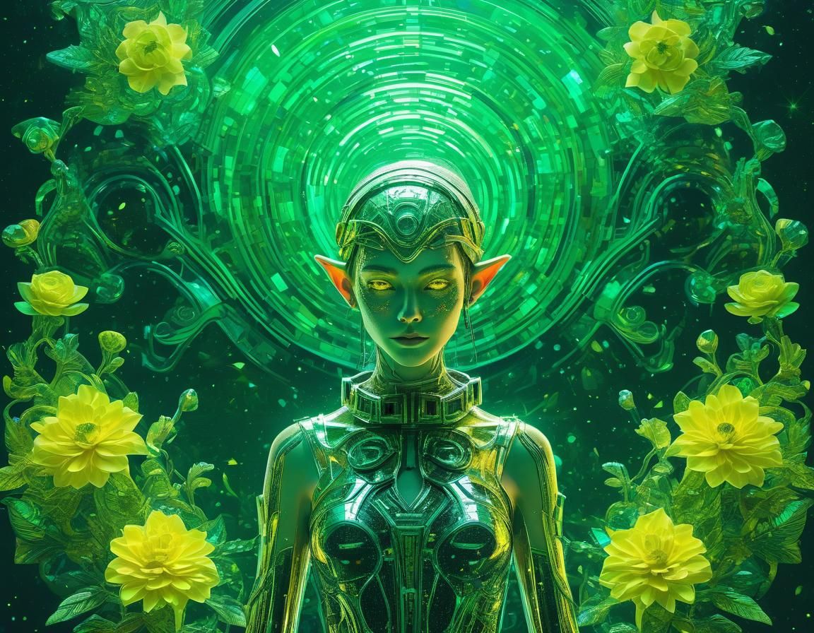 Ethereal Abstract: Luminous Floral Elf in Surreal Art