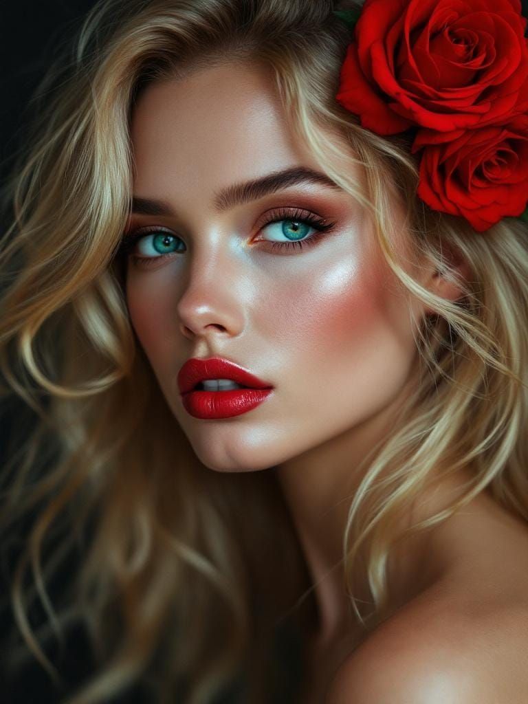 Hyperrealistic Portrait of Woman with Rose