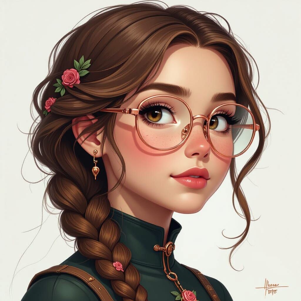 Whimsical Creature: Girl-Mole Rat Hybrid with Rose Gold Glas...