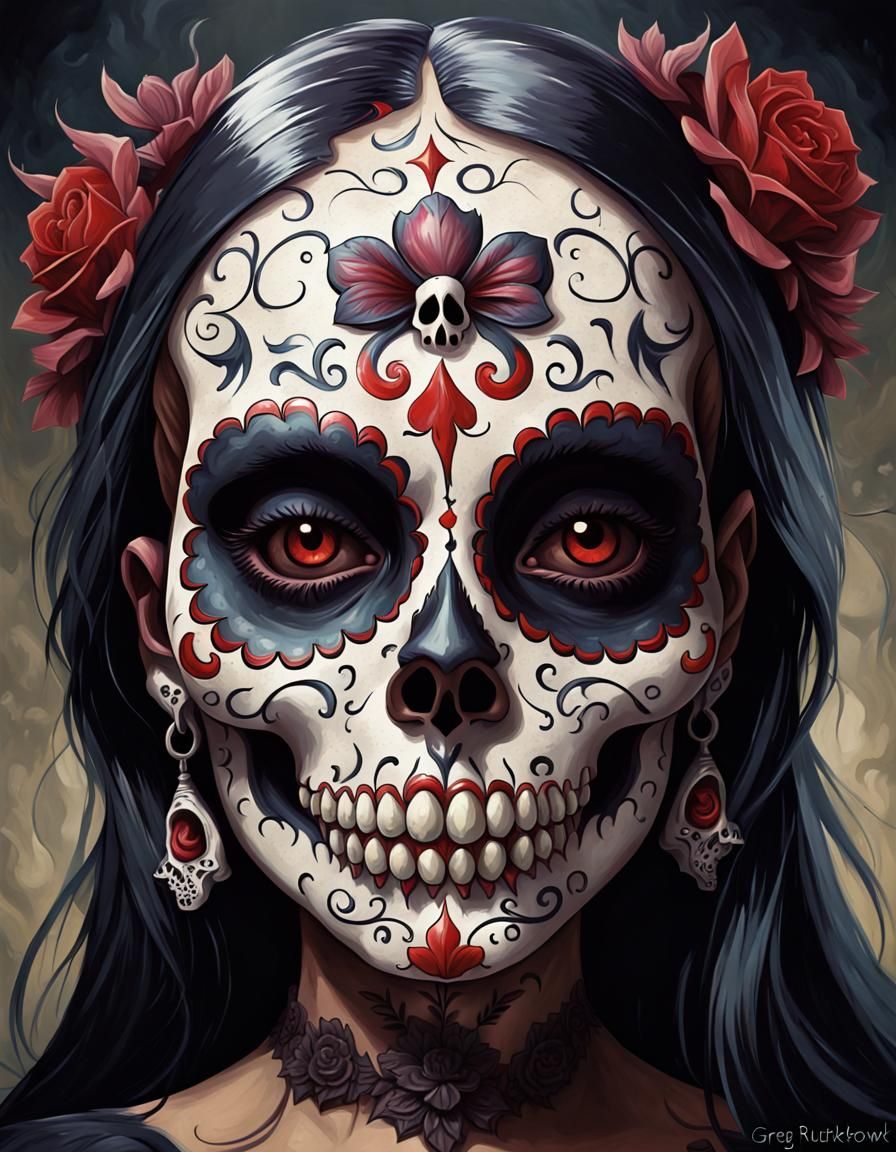 Sinister Vampire Sugar Skull Illustration
