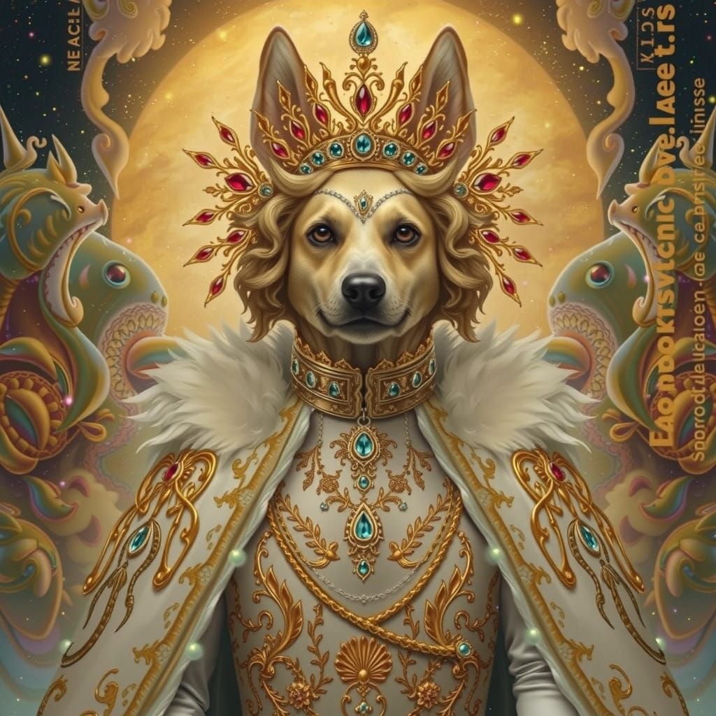 Ethereal Canine Monarch in Hyper-Realistic Fantasy World