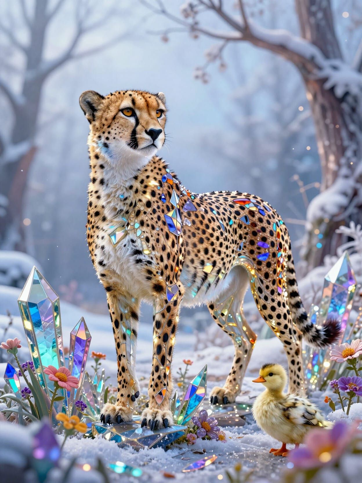 Majestic Cheetah in Amethyst Crystal Landscape