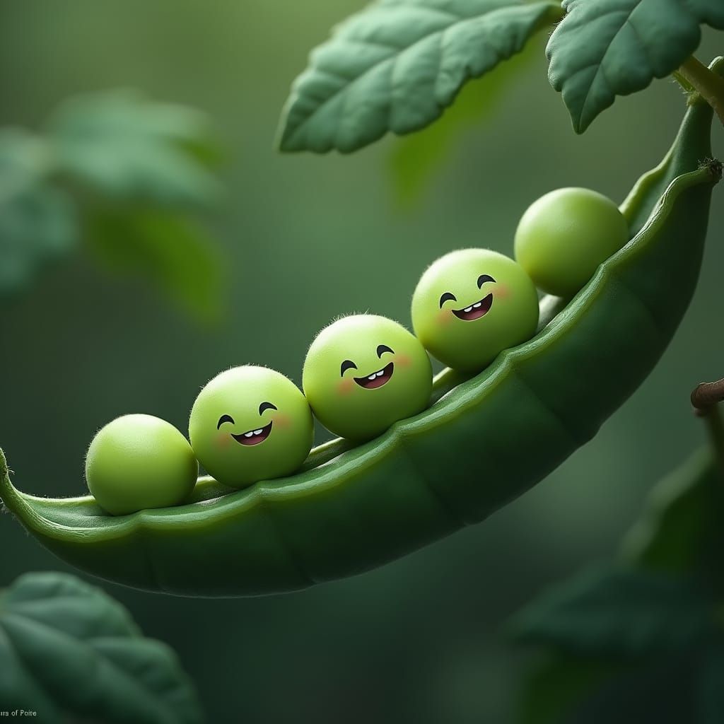 Smiling Peas in a Detailed Matte Painting