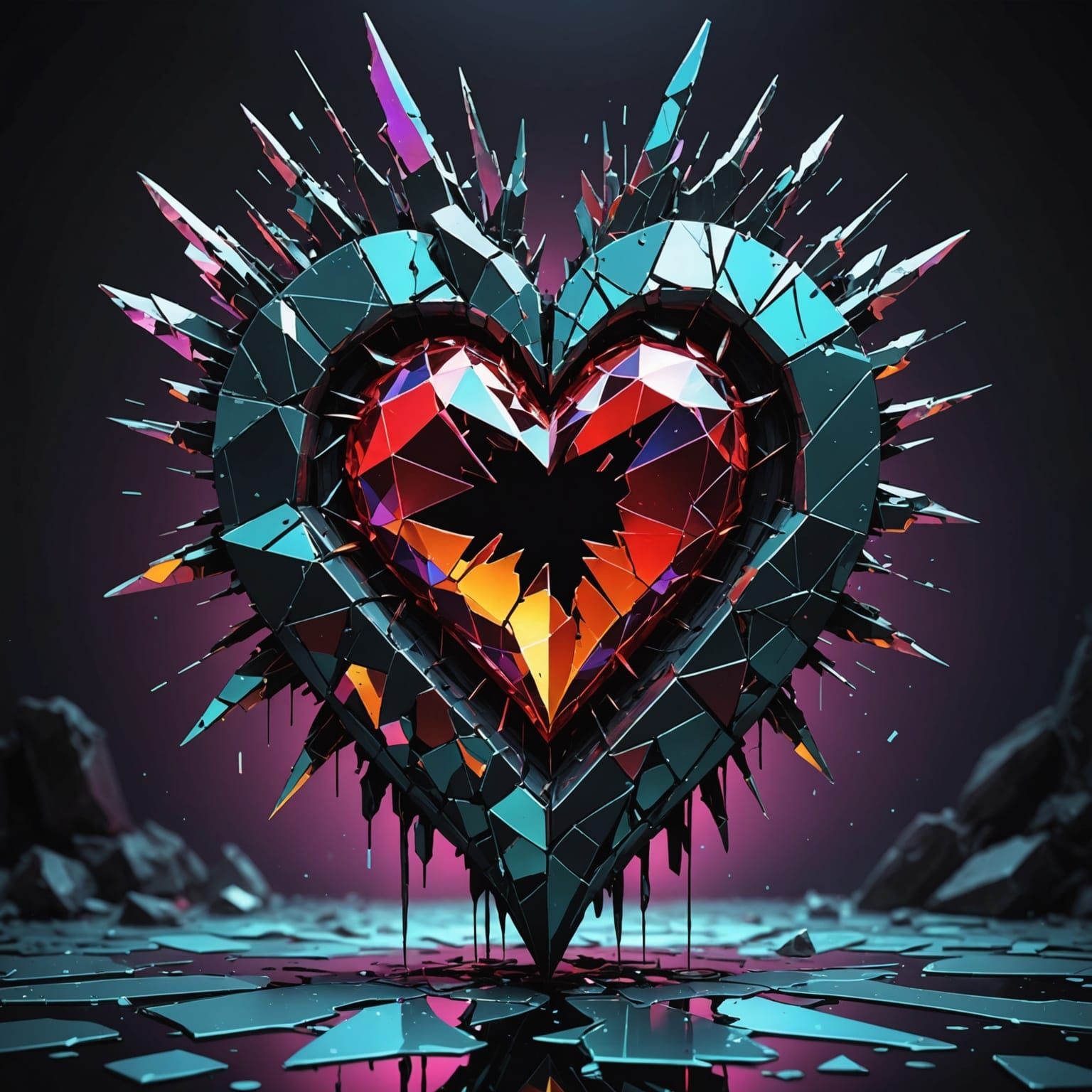 Shattered Crystal Heart in Biopunk Style
