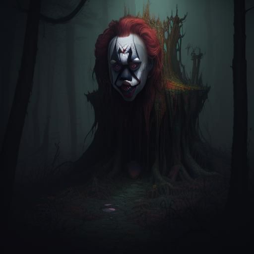Creepy Clown in a Fantastical Forest