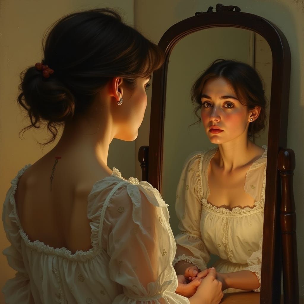 Woman Sees Future Self in Mirror