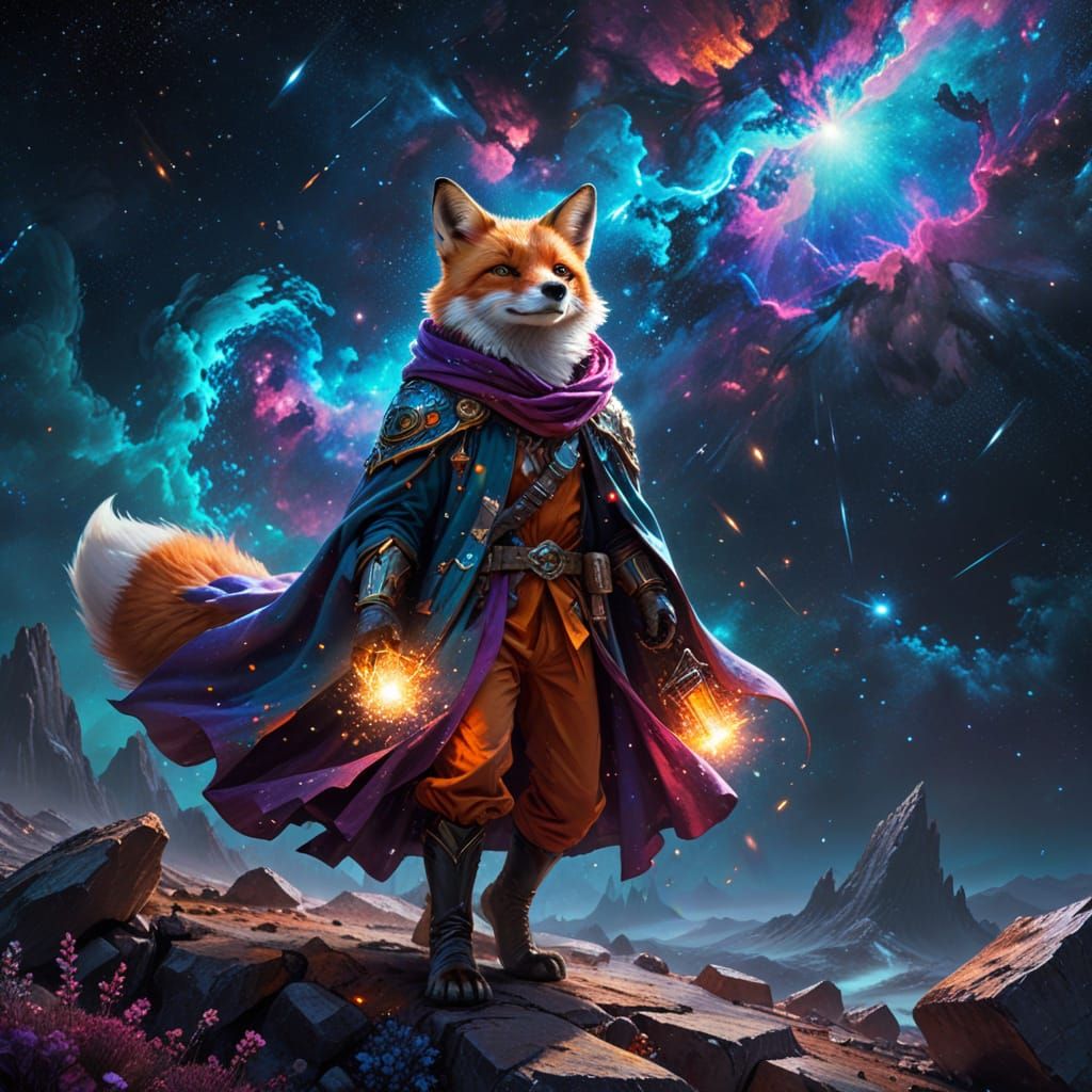 Cosmic Fox Pilgrim in a Vibrant Galaxy