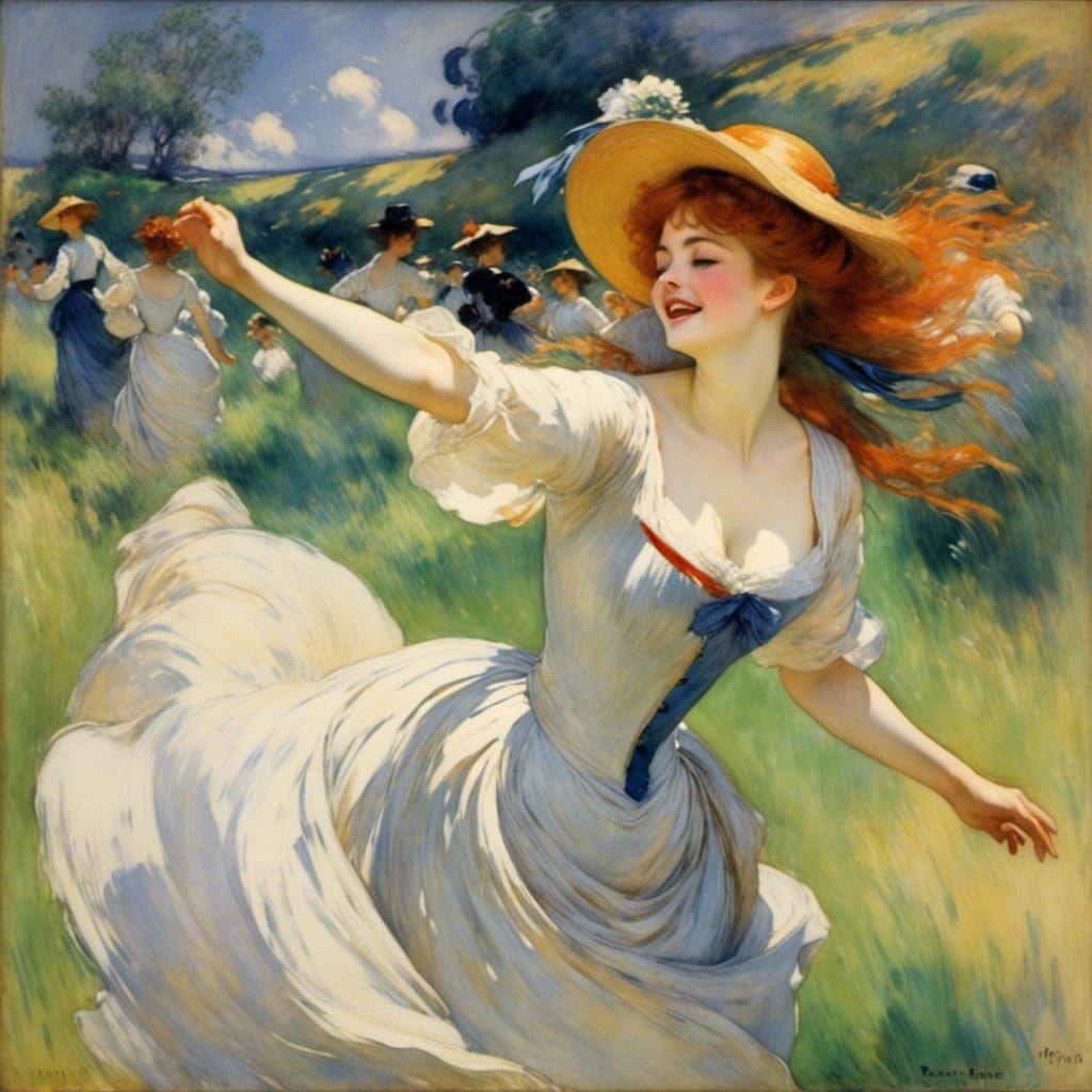 Redhead Woman Dancing, Impressionistic Style