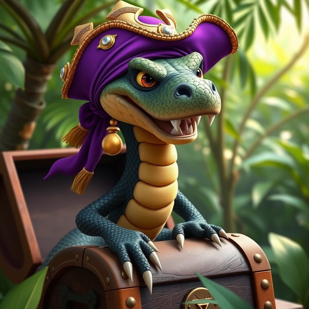 Rattlesnake Pirate King in Vibrant Pixar Style
