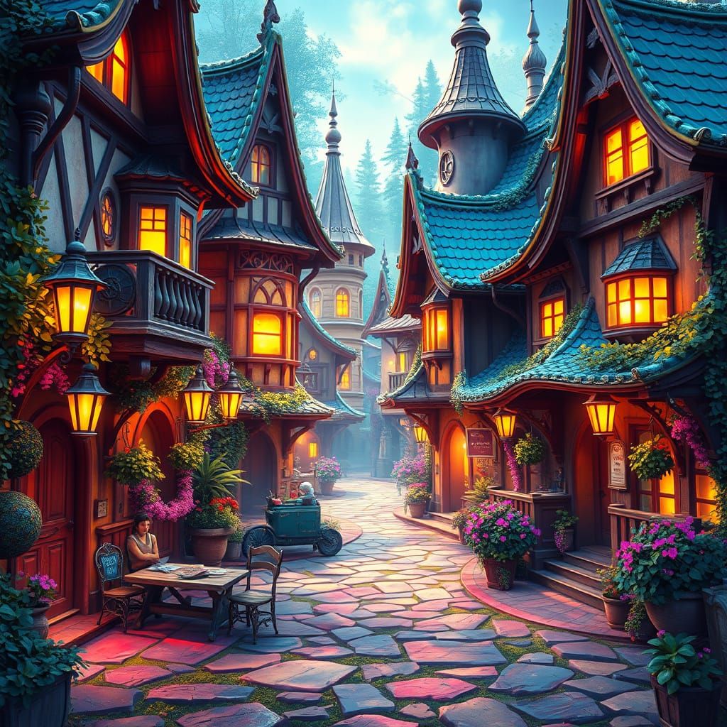 Vibrant Fantasy Village Street Scene
