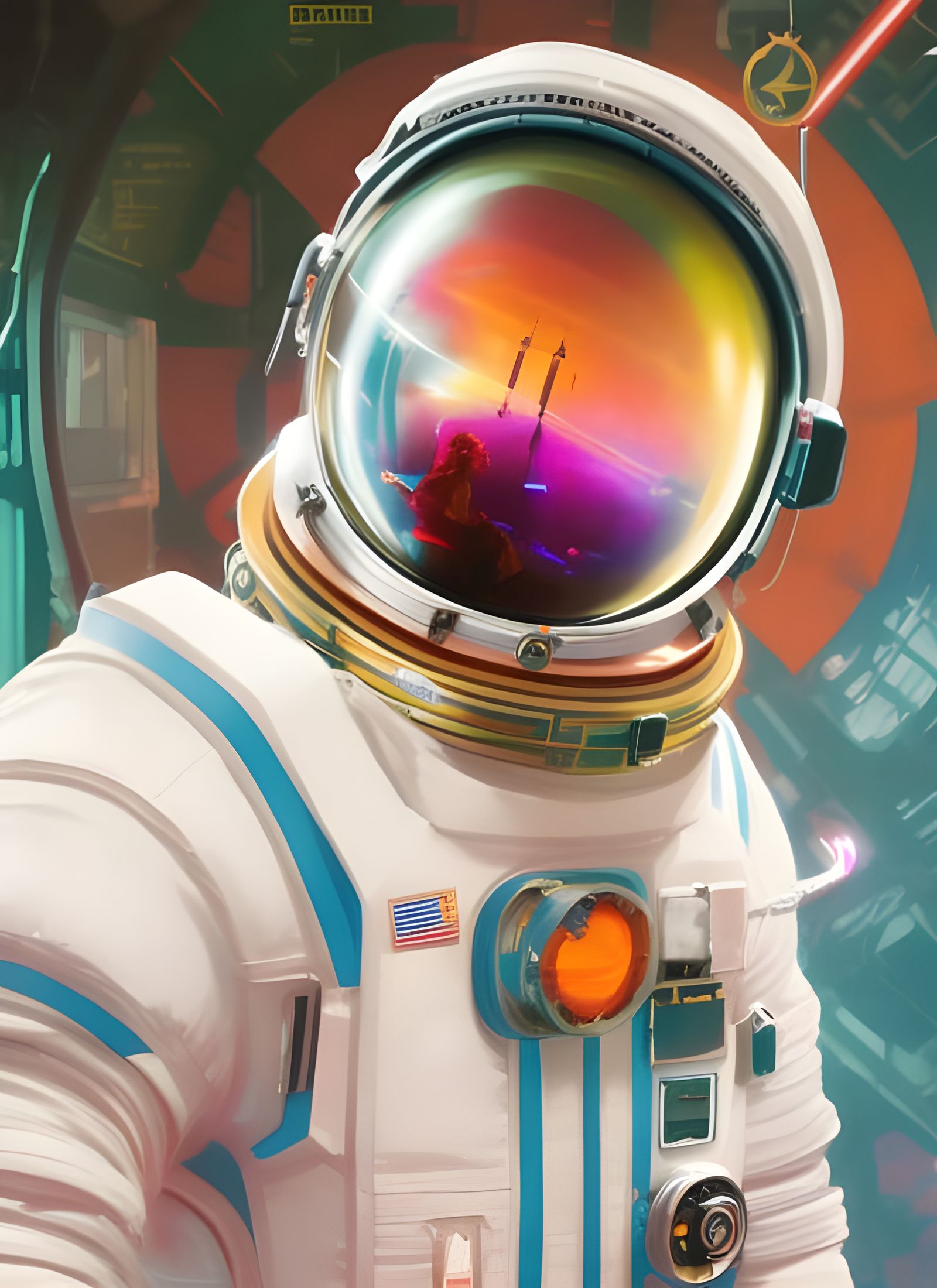 Atompunk Dog Astronaut in Retro-Futuristic Space