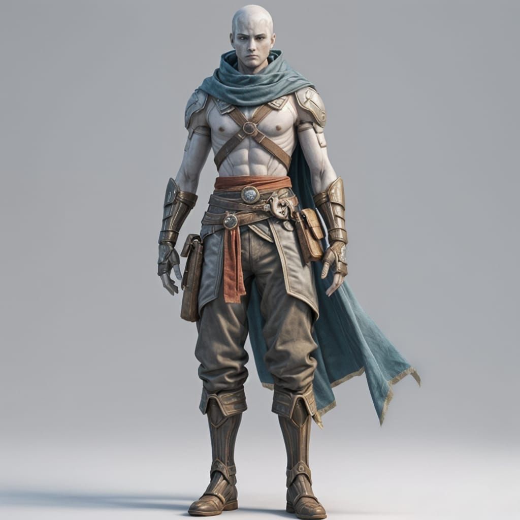 Marble-Skinned Traveler in 3D Anime Style