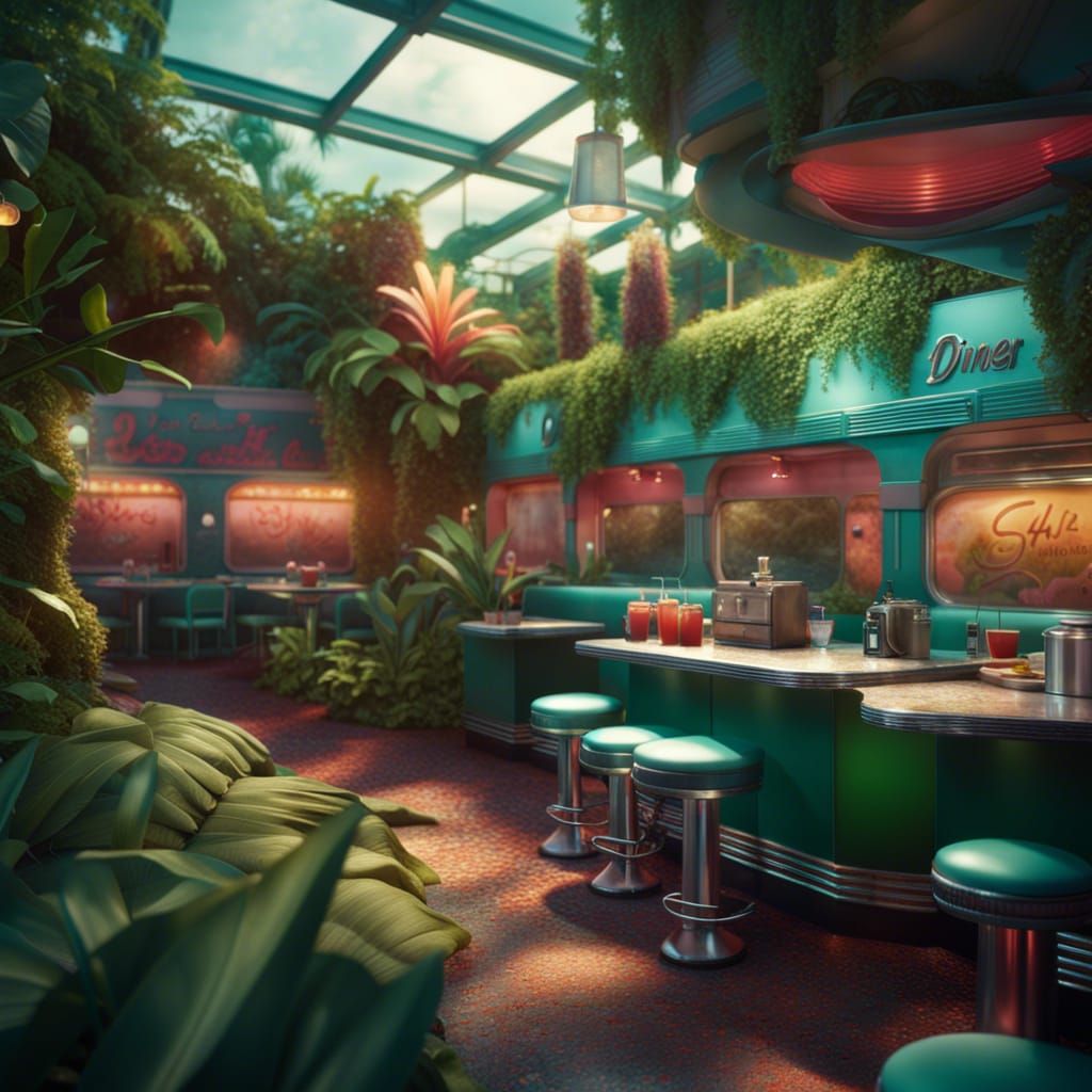 Tropical Diner in Hyperrealistic Style