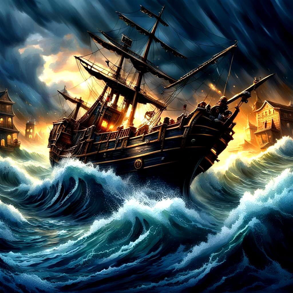 Stormy Pirate Harbor: Hyper Detailed Macro Photograph