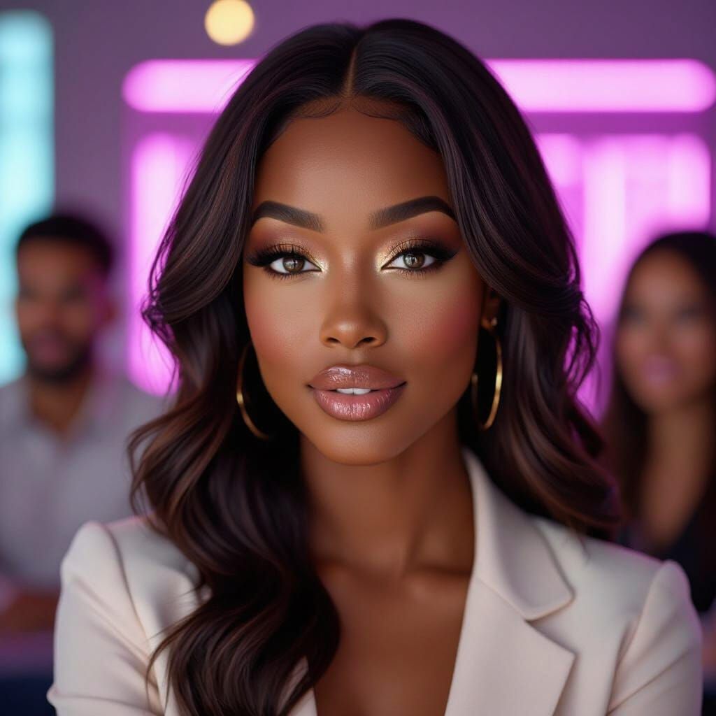 Beautiful Black Woman Explaining Podcast Strategy in Cinemat...