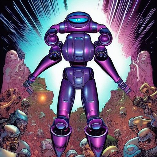 Blue Gear Robot in Comic Book Style