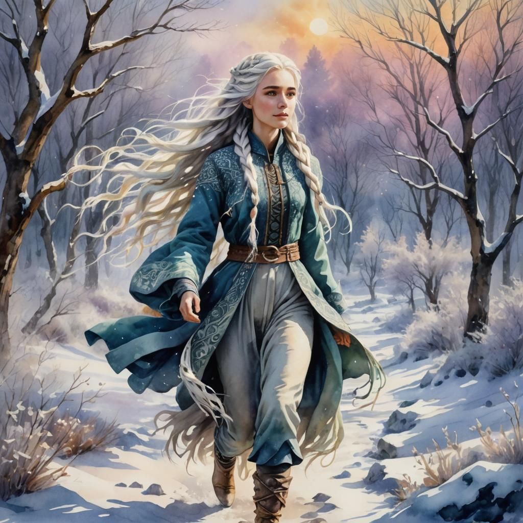 Snow Queen in Neo Impressionist Watercolor Style