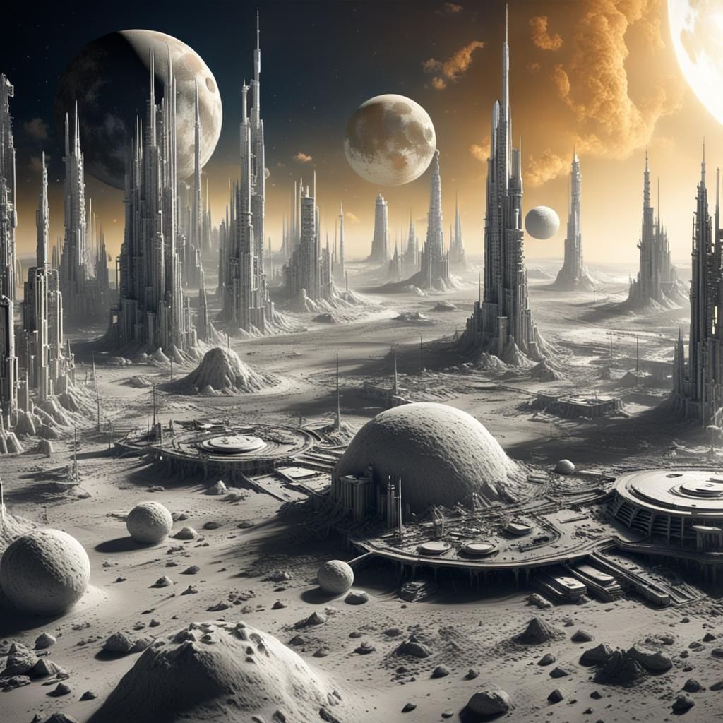 Futuristic Moon Cities in Resin Cast Space