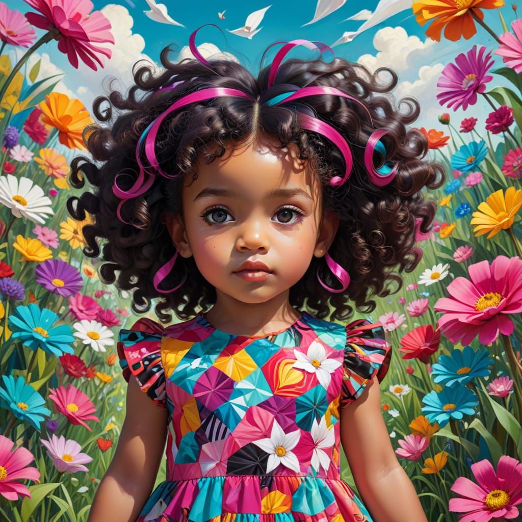 Psychedelic Droste Effect Portrait in Cubist Afro-Pop Style